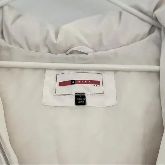 Giacca Puffer Jacket Winter Fur Lining White Brown Warm Coat Snow Jacket Size L - Picture 6 of 9